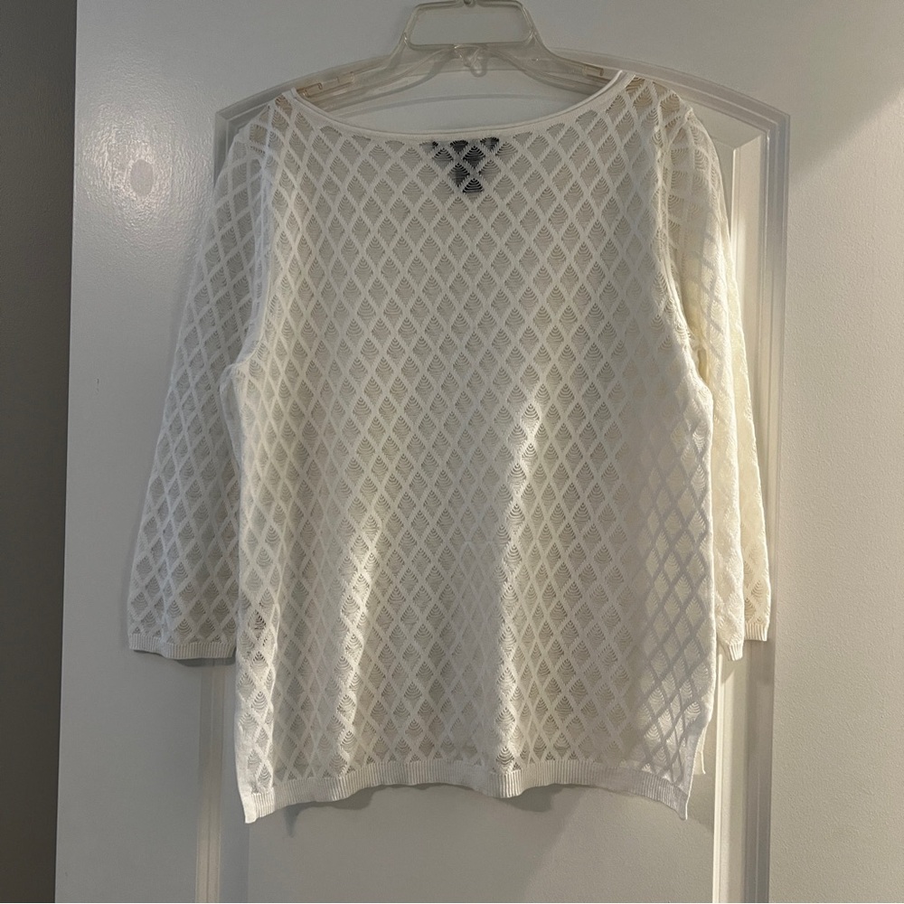 White Textured Net Sweater - Picture 2 of 3